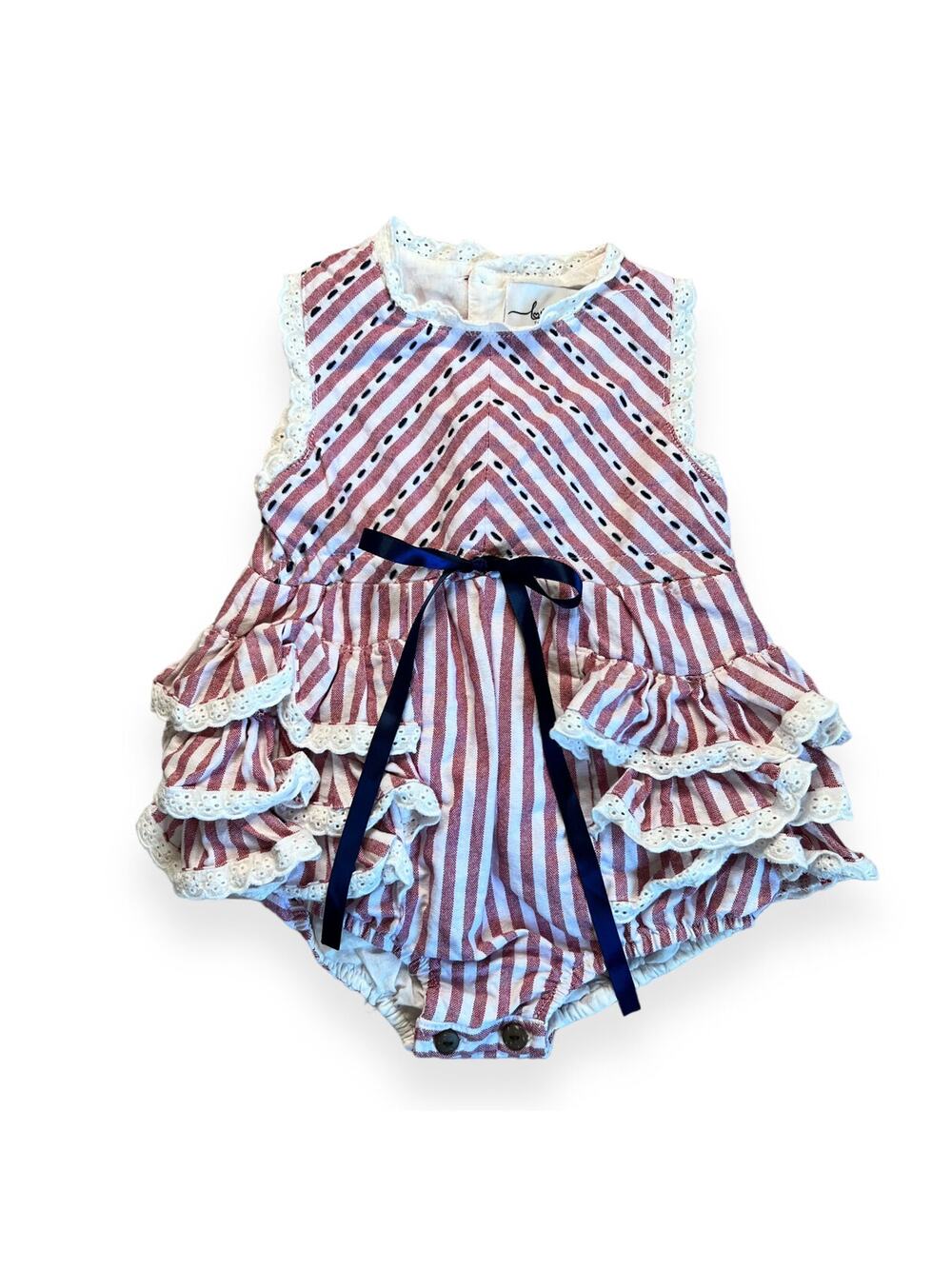 Love & Grow Americana Striped Ruffle Bubble Romper 18m